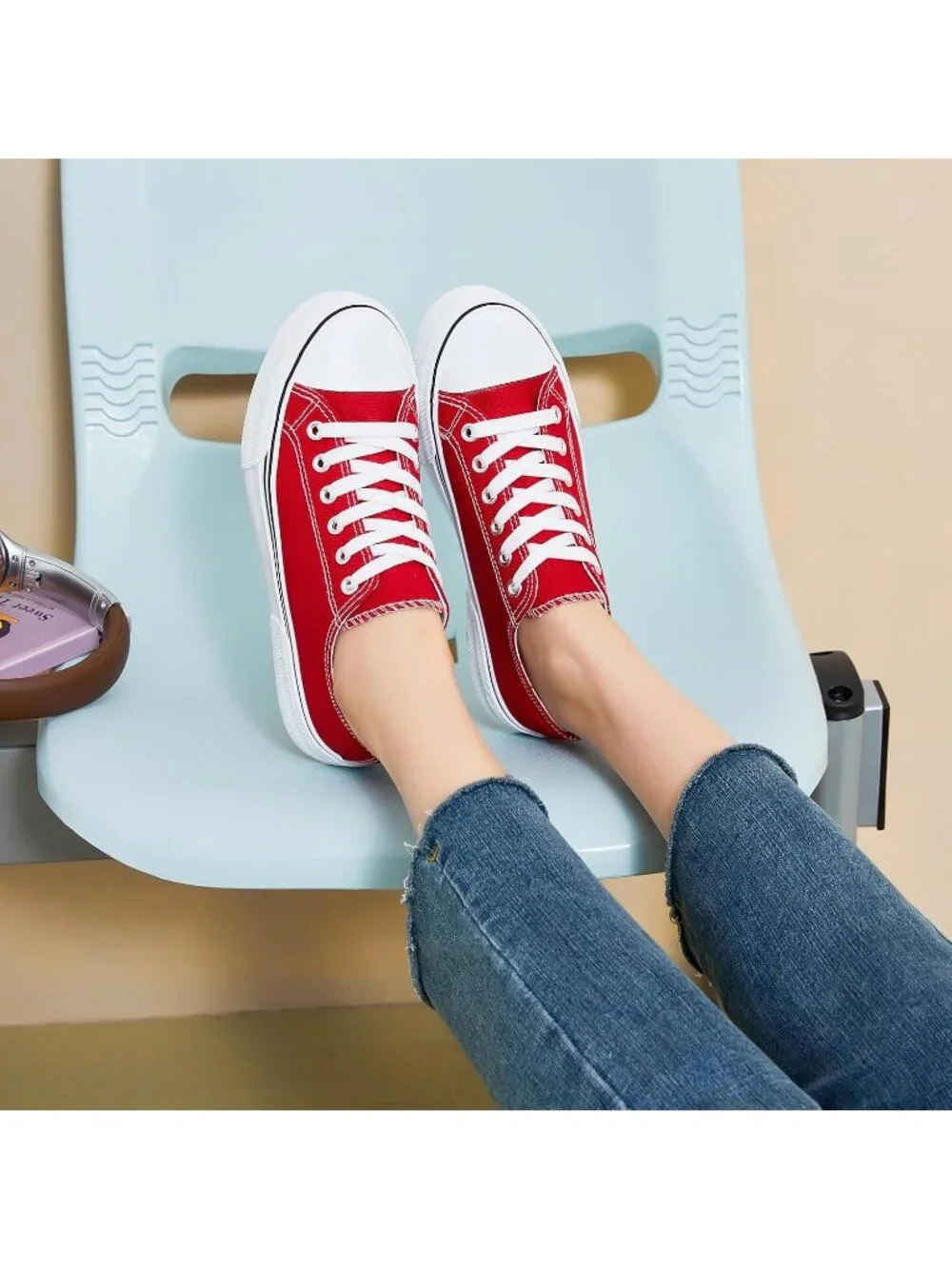 Women's Red Lightweight Low Top Canvas Slip On Casual Fashion Sneakers
